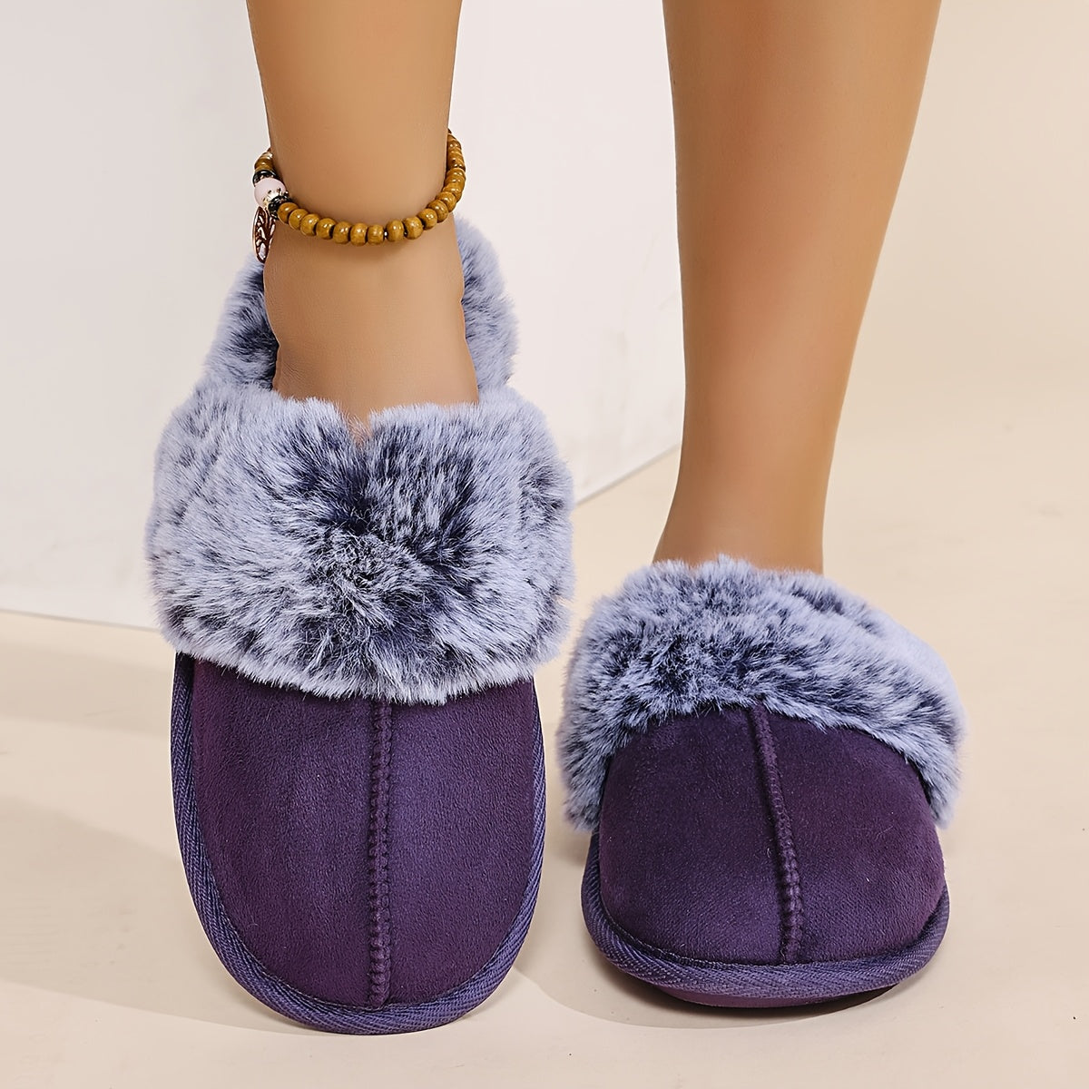 Women's Plush Lined Slippers with Glittery Gold Sole Indoor House Shoes