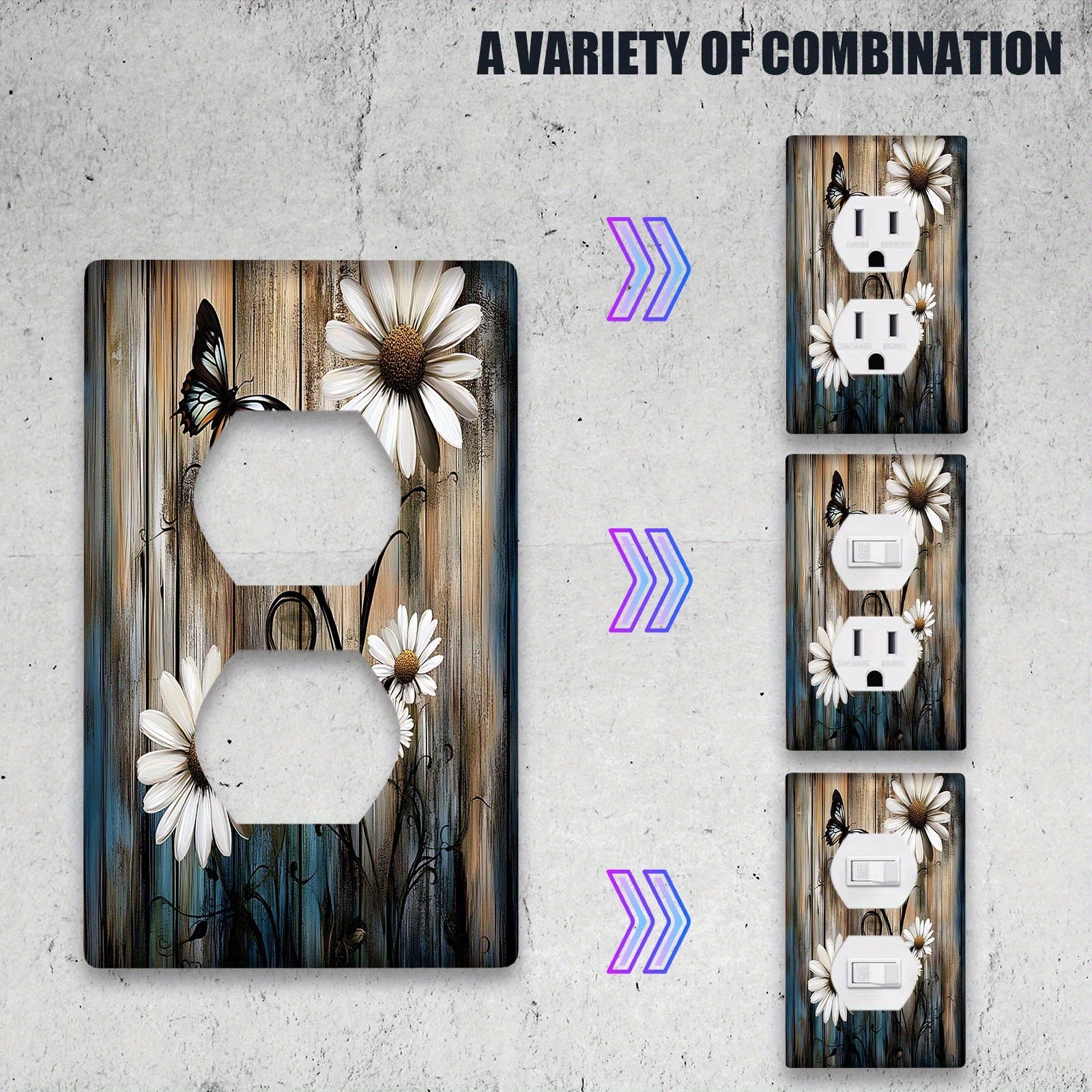 Деревенская фермерская настенная панель с ромашкой и бабочкой для выключателя света, подходит для использования в помещении/на улице на кухне, в спальне или кафе. Не требует электричества или батареек. Доступна в вариантах 1Gang или 2Gang.