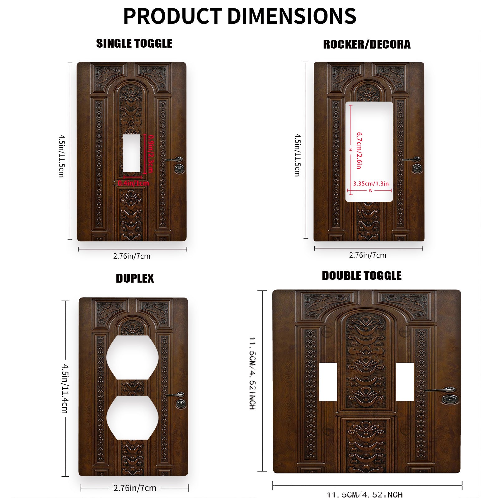 Polycarbonate Light Switch Cover with Wood Grain Effect for 1 or 2 Way Easy Installation