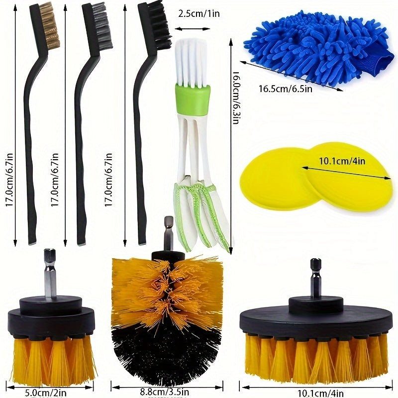 Car Detailing Brush Set With Wheel, Air Vent, Buffing Pads, Washing Mitts