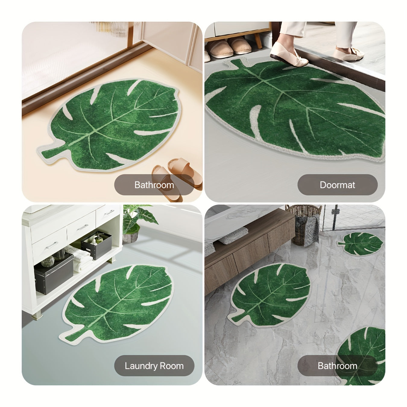 Soft Green Leaf Floor Mat Non-Slip Absorbent for Bathroom Kitchen Entryway