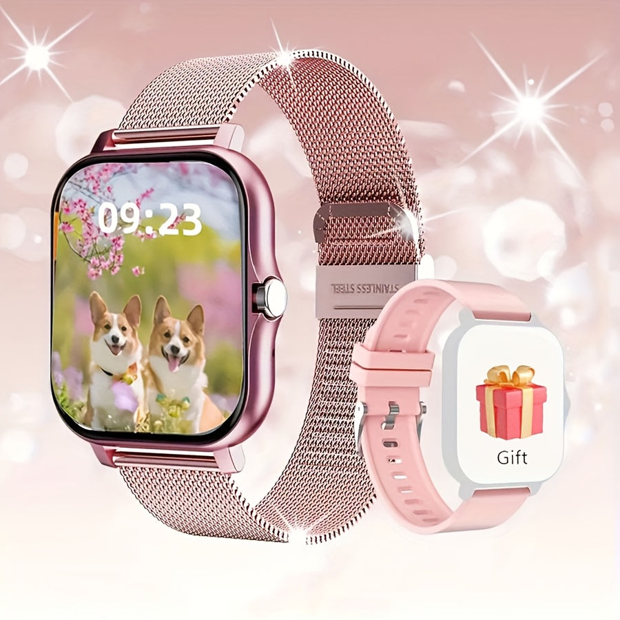 Casual Stainless Steel Square Smartwatch 1.83 Inch HD Touch Screen Call Text Notifications Music Control Compatible with Android iPhone