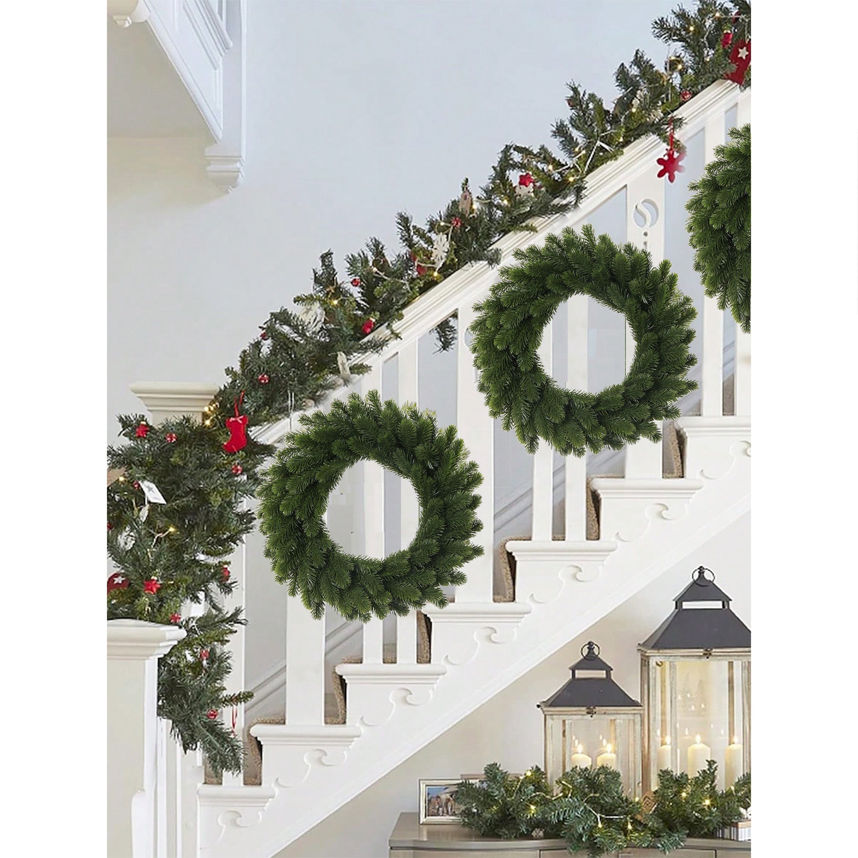 Green Pine Needle Wreath for Christmas Indoor Outdoor Decor