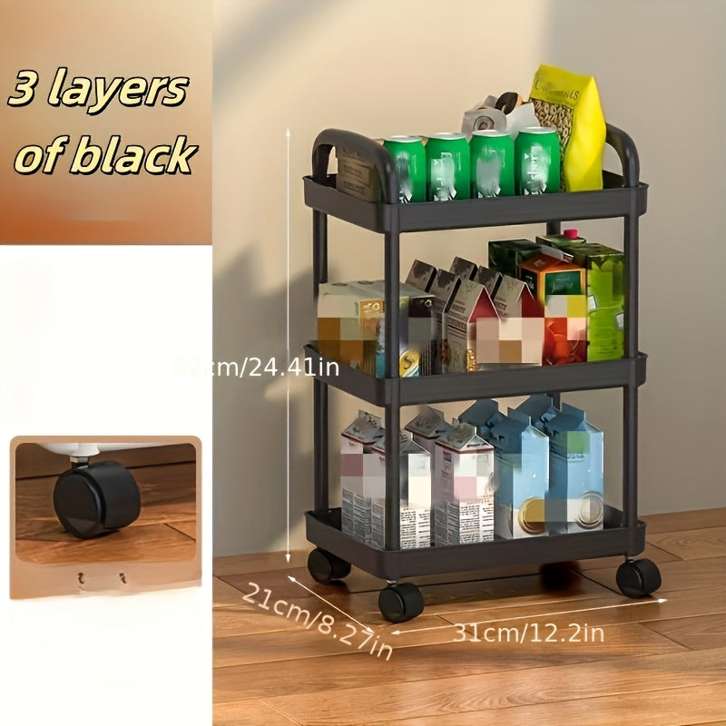 Christmas Three-Layer Trolley Storage Rack for Kitchen Bathroom Bedside Mobile Shelf