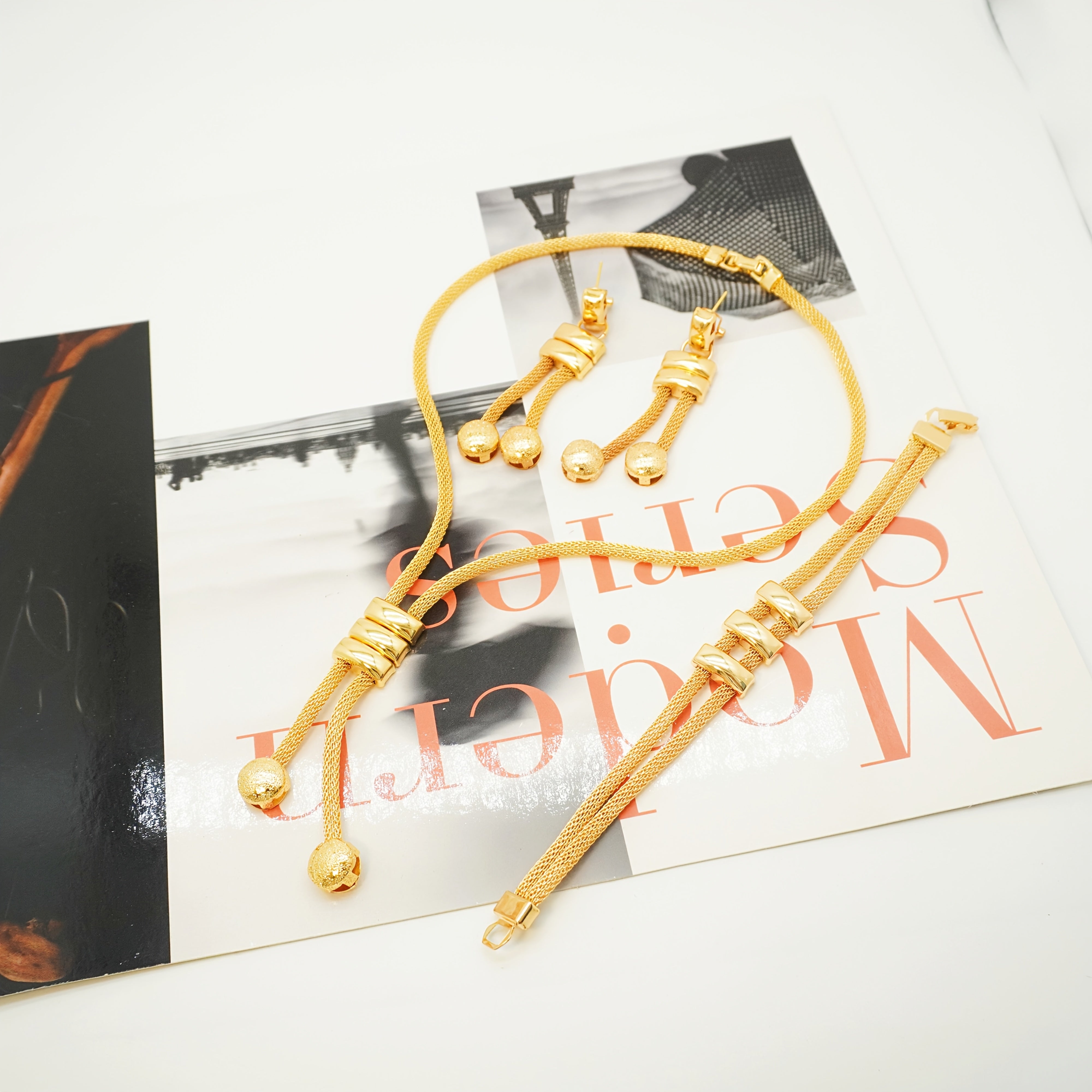 Gold-Plated Copper Jewelry Set Necklace Earrings Bracelet Minimalist Daily Wear Occasions