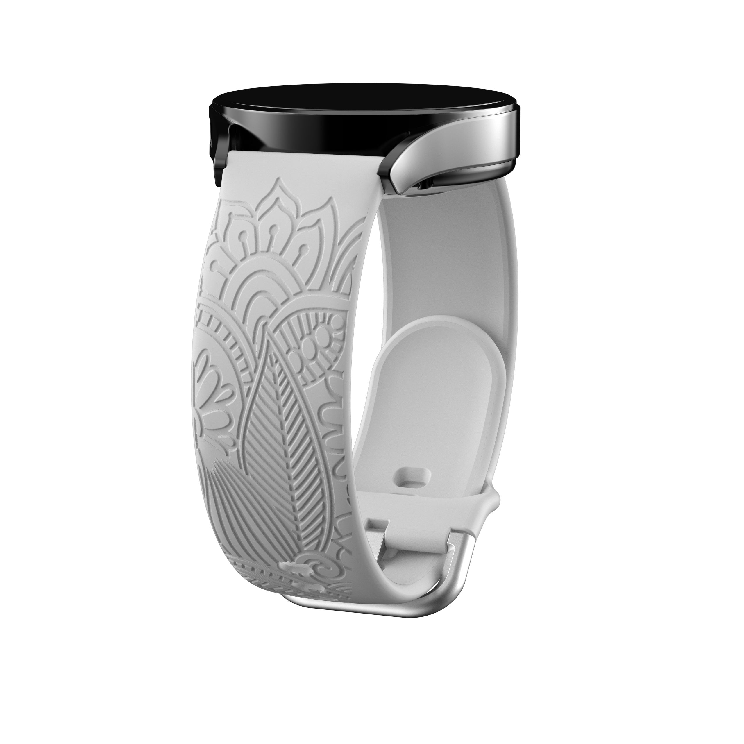 Engraved Floral Print Silicone Watch Band 1.78cm Wide Flexible Durable Replacement Strap