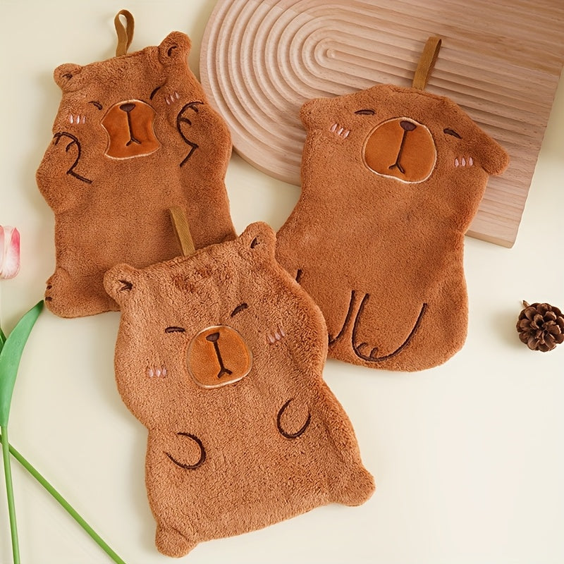 Cartoon Capybara Hand Towels Soft Quick-Drying Coral Fleece Kitchen Bathroom Hangable