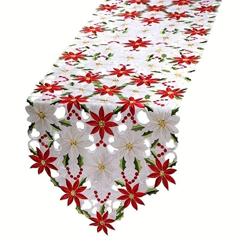 Christmas Printed Tablecloths and Embroidered Table Runners Set for Party and Picnic 28x43cm 38x176cm 38x220cm