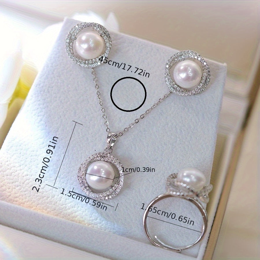 Birds Nest Jewelry Set with Freshwater Pearls Gold-Plated Necklace Ring Earrings for Women