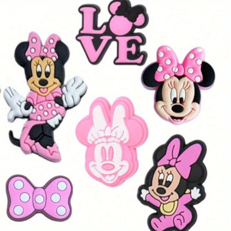 12PCS pushti Minnie Mouse poyafzal charm'lari - yoqimli multfilm plastik aksessuarlar