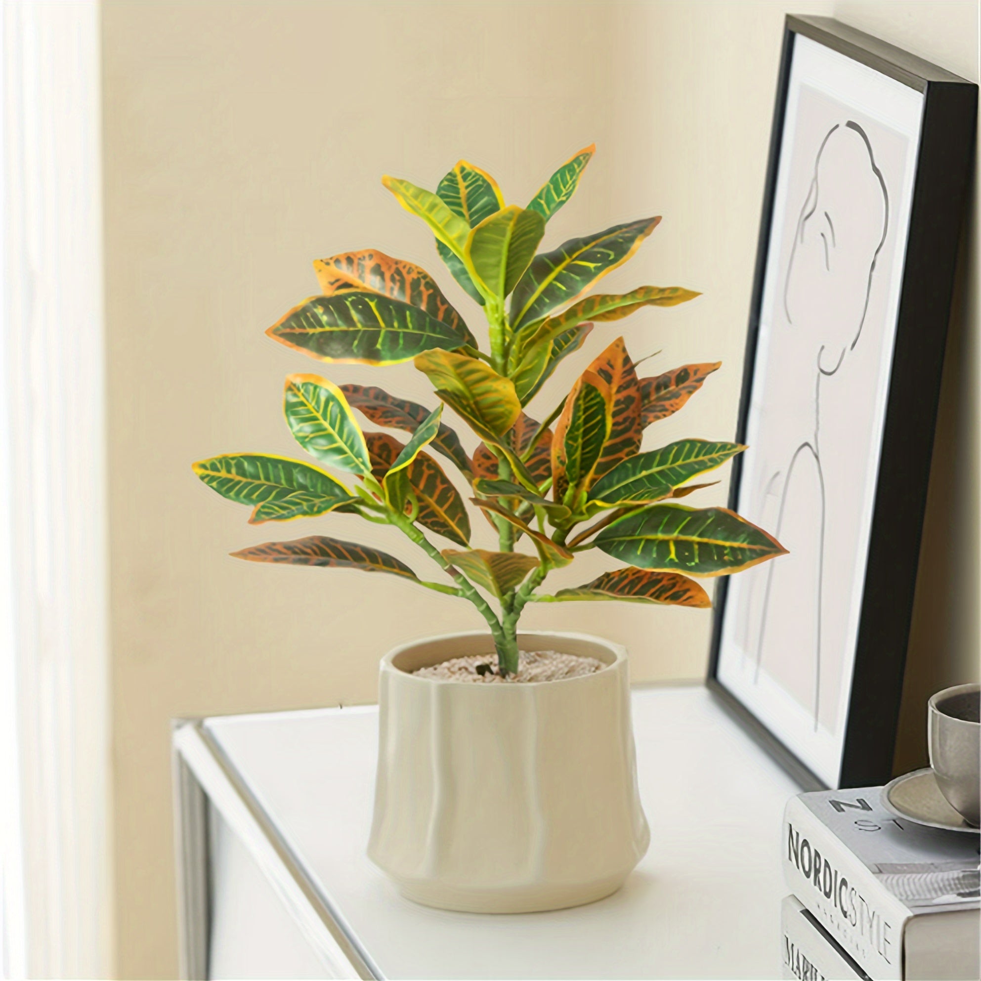 Artificial Croton Plant with Variegated Leaves for Home Decor