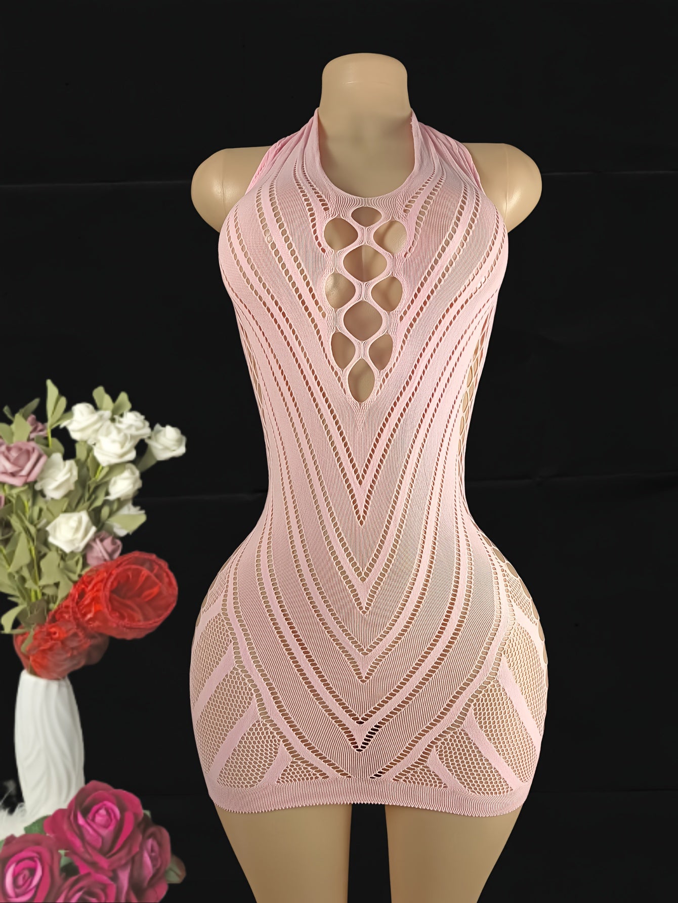 Women Plus Size Satin Halter Neck Cutout Sexy Dress