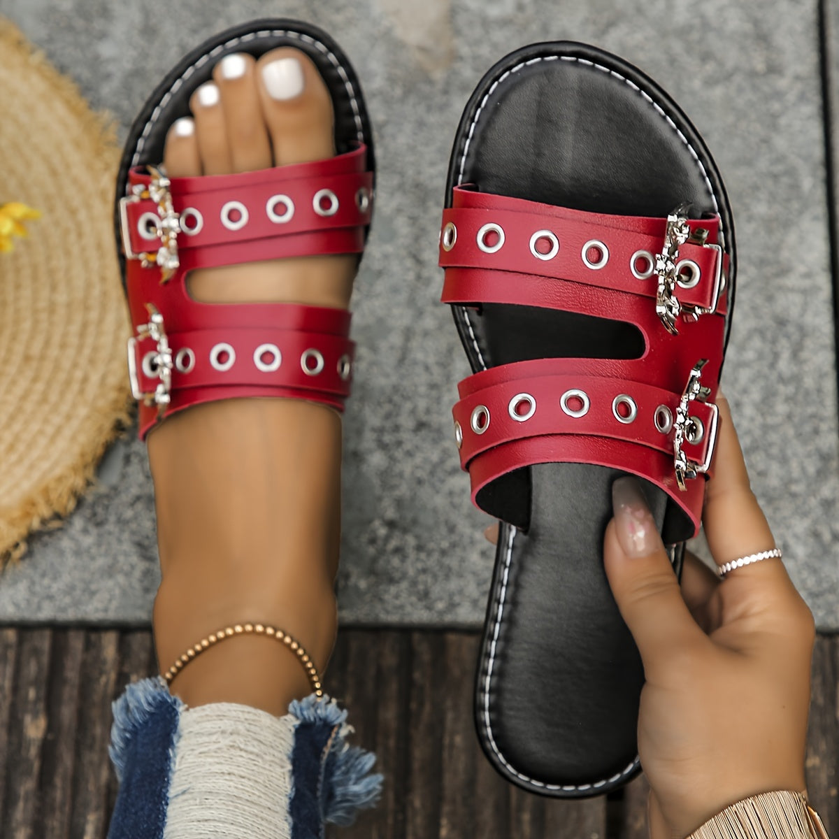 Women Gothic Platform Sandals Slip-On Open-Toe with Metal Studs