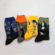 Men's Crew Socks 4-Pack Art Masterpiece Portrait Pattern Cotton Polyester