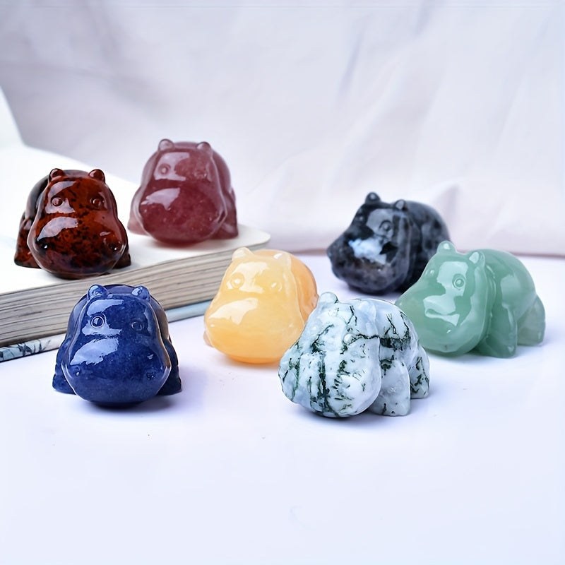 Hand-Carved Natural Crystal Hippo Figurine Small Stone Home Decor Gift