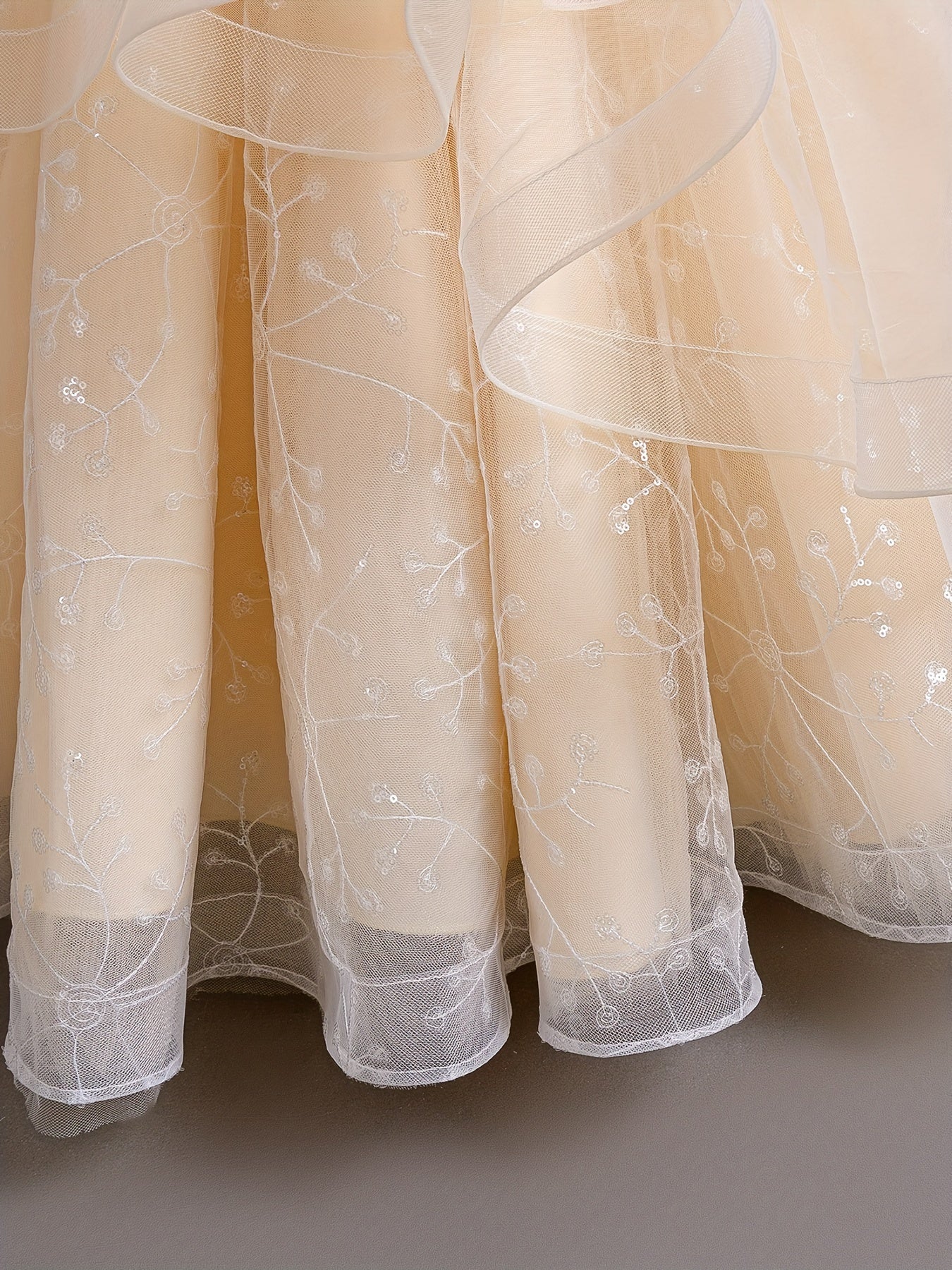 Girls Long Sleeve Evening Gown with Pearl Detail for Girls' Formal Events Polyester Dress