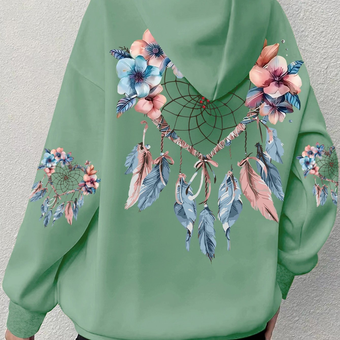 Women's Plus Size Dreamcatcher Hoodie Cozy Long Sleeve Pullover with Pockets