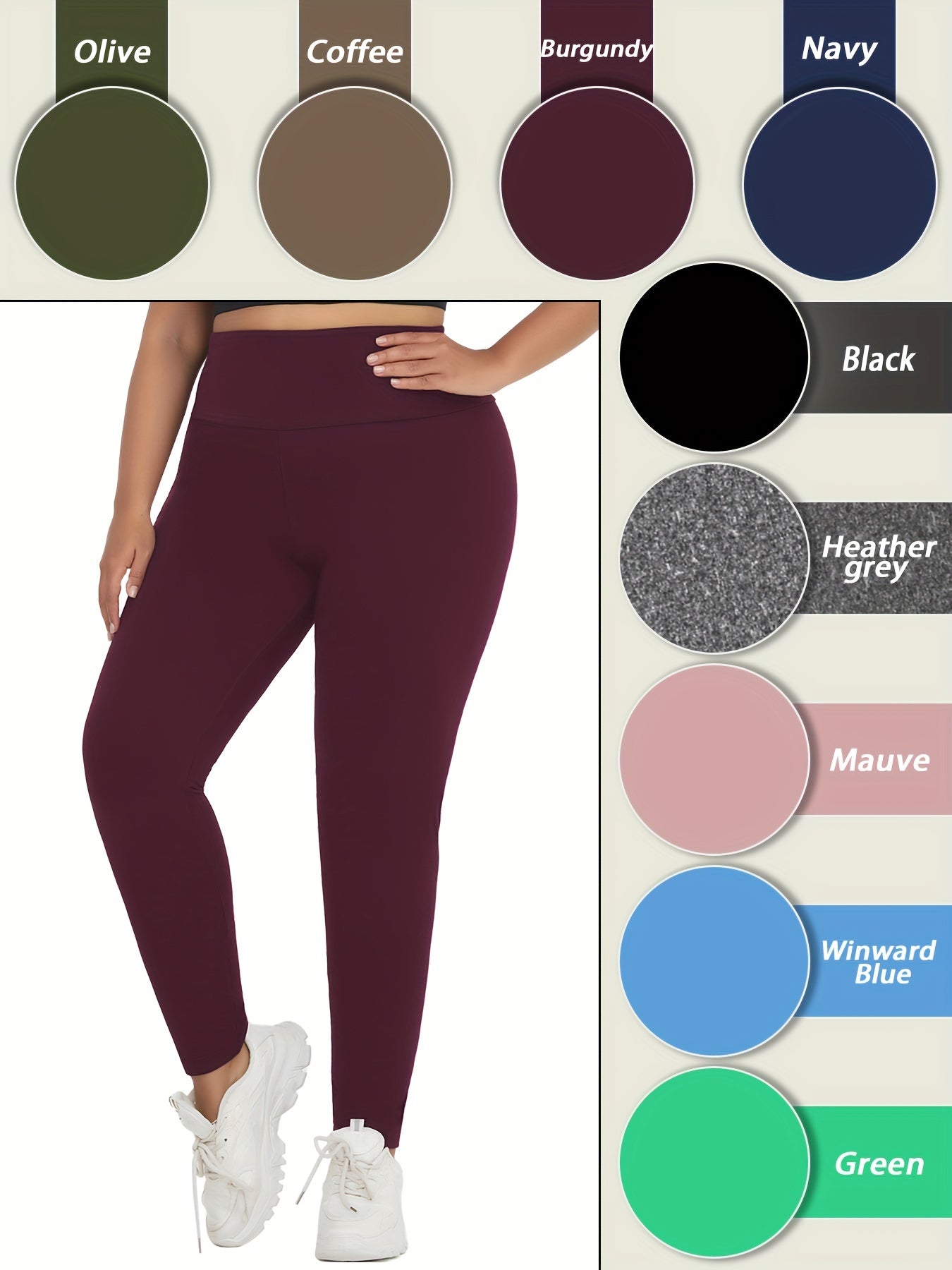 Plus Size Women's Solid High Waist Tummy Control Yoga Leggings