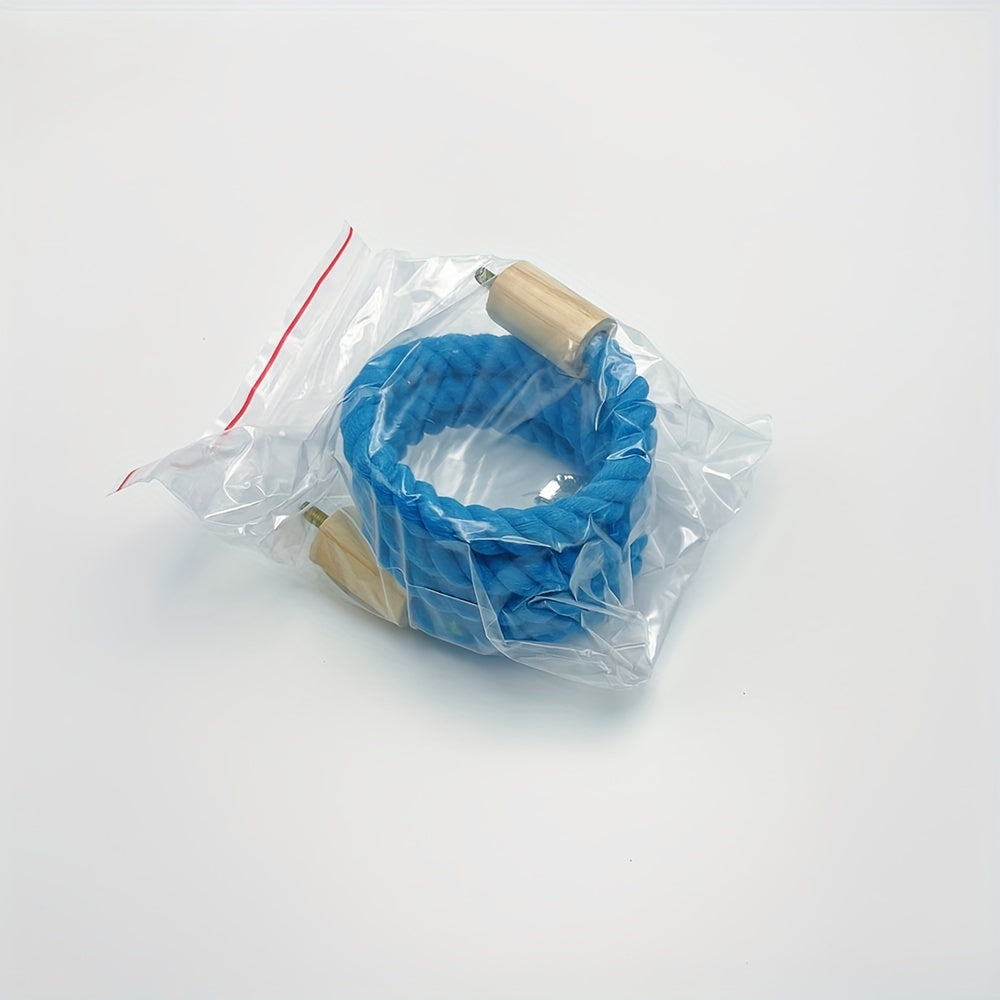 Blue Braided Rope Bird Perch with Wooden Platforms for Small Birds and Pets