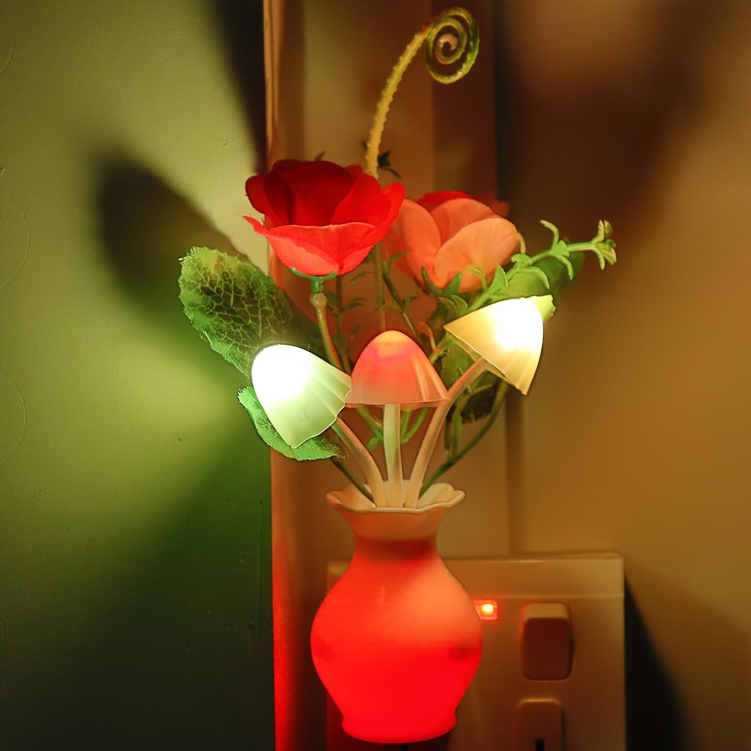 LED Mushroom Night Light Dusk to Dawn Sensor Wall Decor Plug-in European Standard