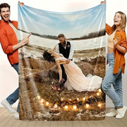 Personalized Floral Pattern Photo Print Throw Blanket All-Season Stain-Resistant Polyester