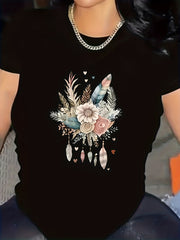 Plus Size Women's Casual T-Shirt with Colorful Print and Soft Stretch Fabric