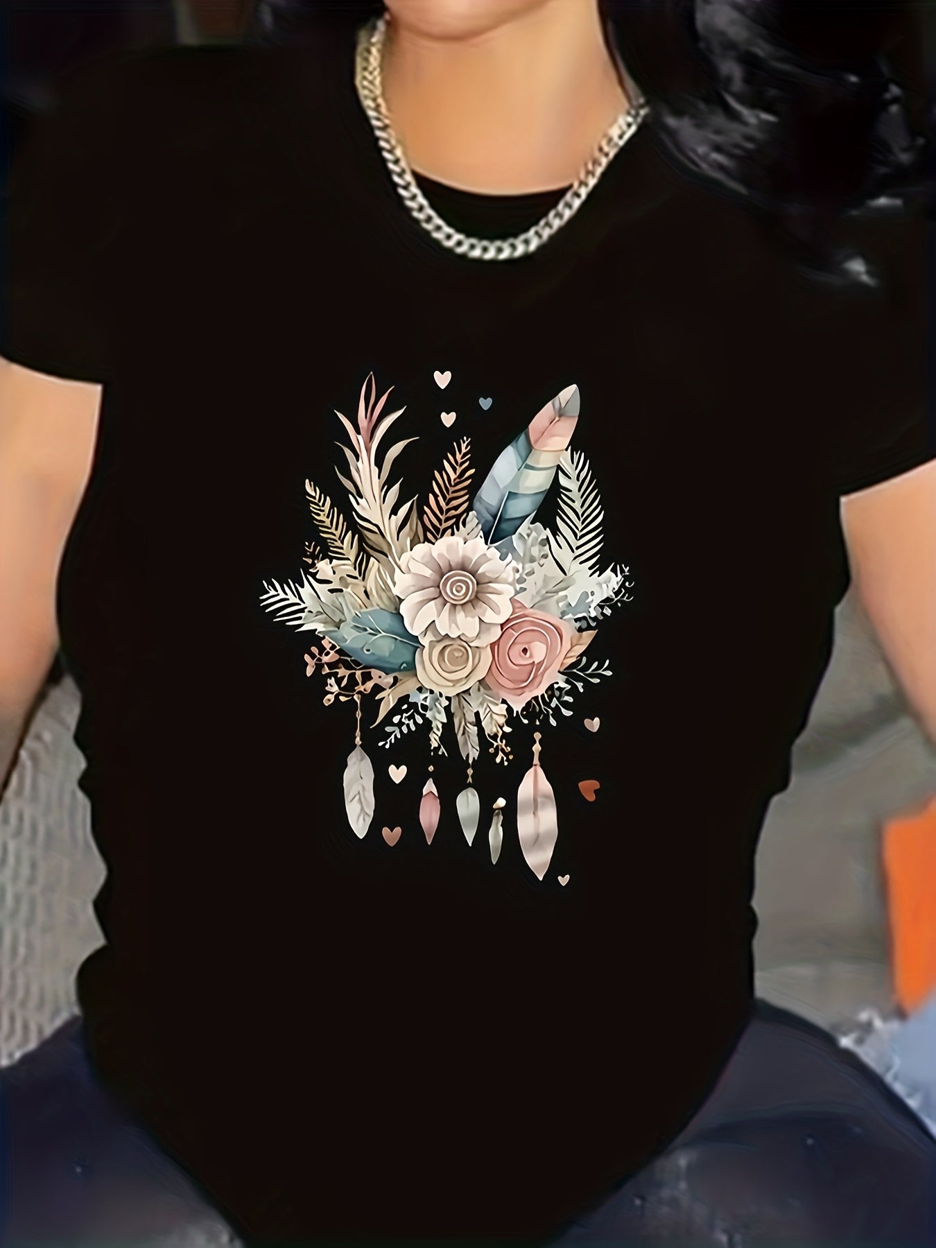 Plus Size Women's Casual T-Shirt with Colorful Print and Soft Stretch Fabric