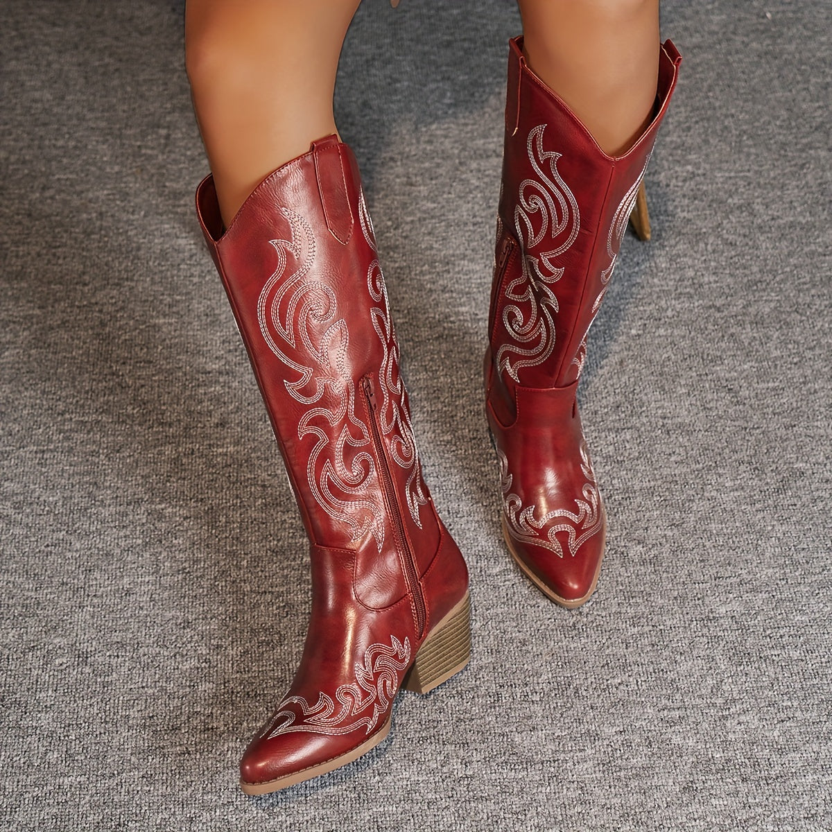 Women's Slip-On Western Cowboy Boots Light Color For Festivals Travel