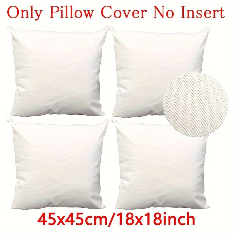 Pack of 4 White Polyester Zippered Pillow Covers for Sofa and Bedroom Decor