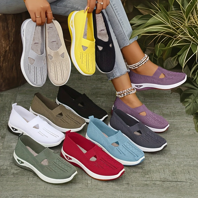 Women's Breathable Knit Slip-On Sneakers Low-Top Comfortable All-Season Shoes
