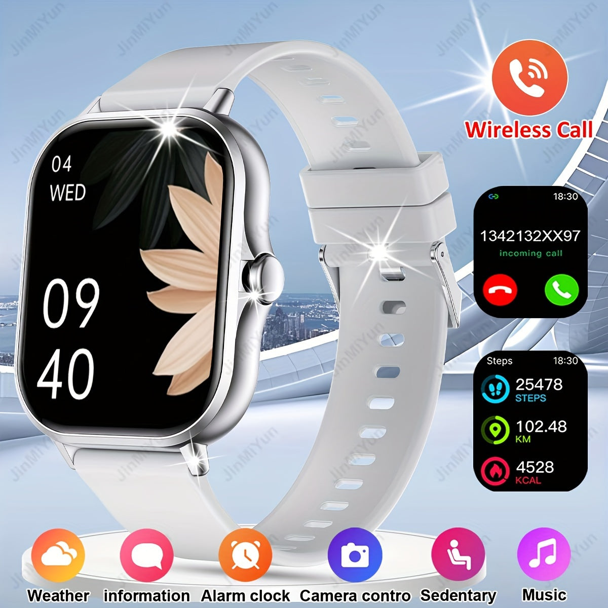 Smartwatch with 4.65cm Full Screen Touch Display Rose Golden Black Fitness Tracker Music Control