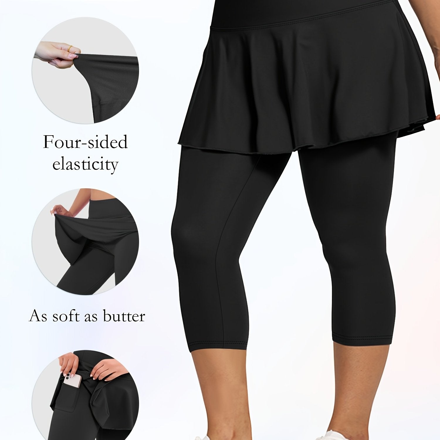 Culottes de talla grande de cintura alta con cierre y bolsillo para teléfono para deportes y uso casual