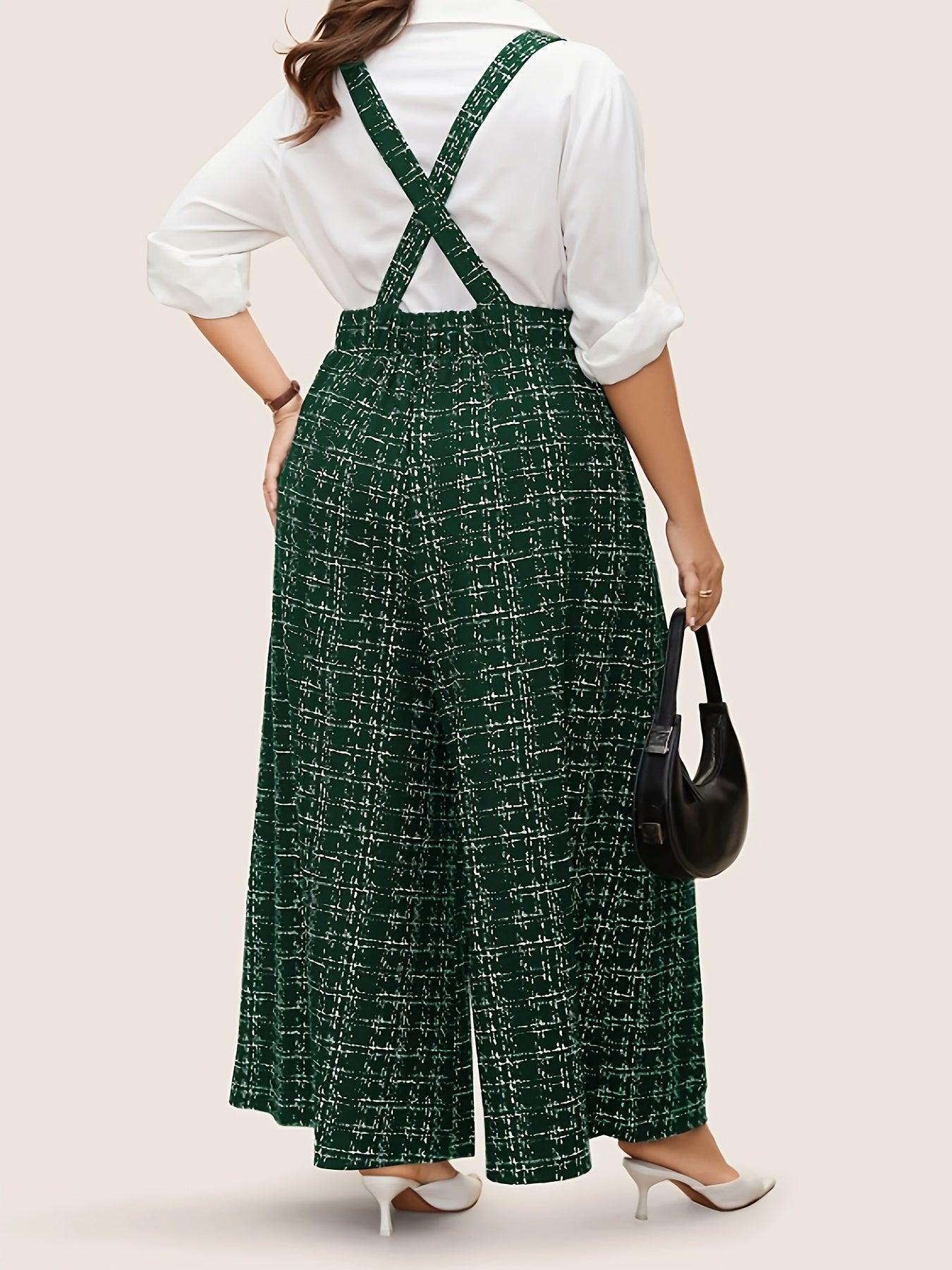 Mono sin mangas de cuadros para mujer de tallas grandes con espalda cruzada