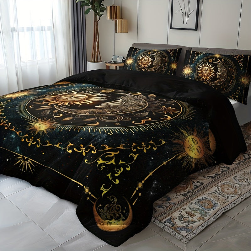 Celestial Sun and Moon Duvet Cover Set 100% Polyester Digital Print All-Season