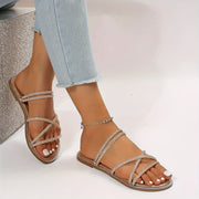 Women's Rhinestone-Embellished Slip-On Flat Sandals Open-Toe Casual Shoes