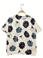 Plus Size Women's Floral Print Pullover Top Lightweight Short Sleeve Blouse