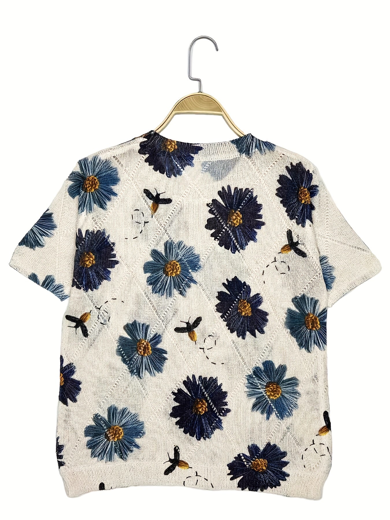 Plus Size Women's Floral Print Pullover Top Lightweight Short Sleeve Blouse