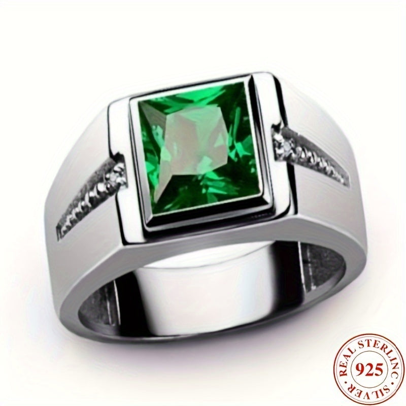 Unisex 925 Silver Punk uzuk, Qizil va Yashil toshlar bilan, Kvadrat sun'iy zirkoniya kristall dizayni, Juftlar uchun mukammal.