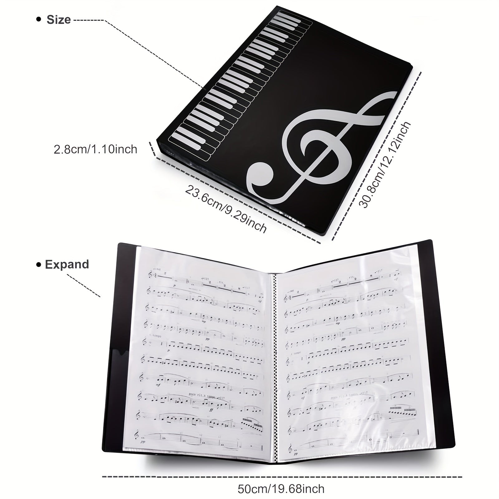 40-Pocket Music Sheet Organizer Folder White Black ABS Contemporary Document File
