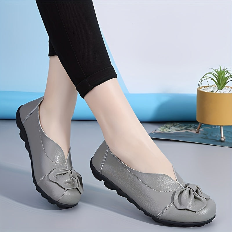 Women’s Bowknot Loafers Slip-On Flats Solid Colors Casual Shoes