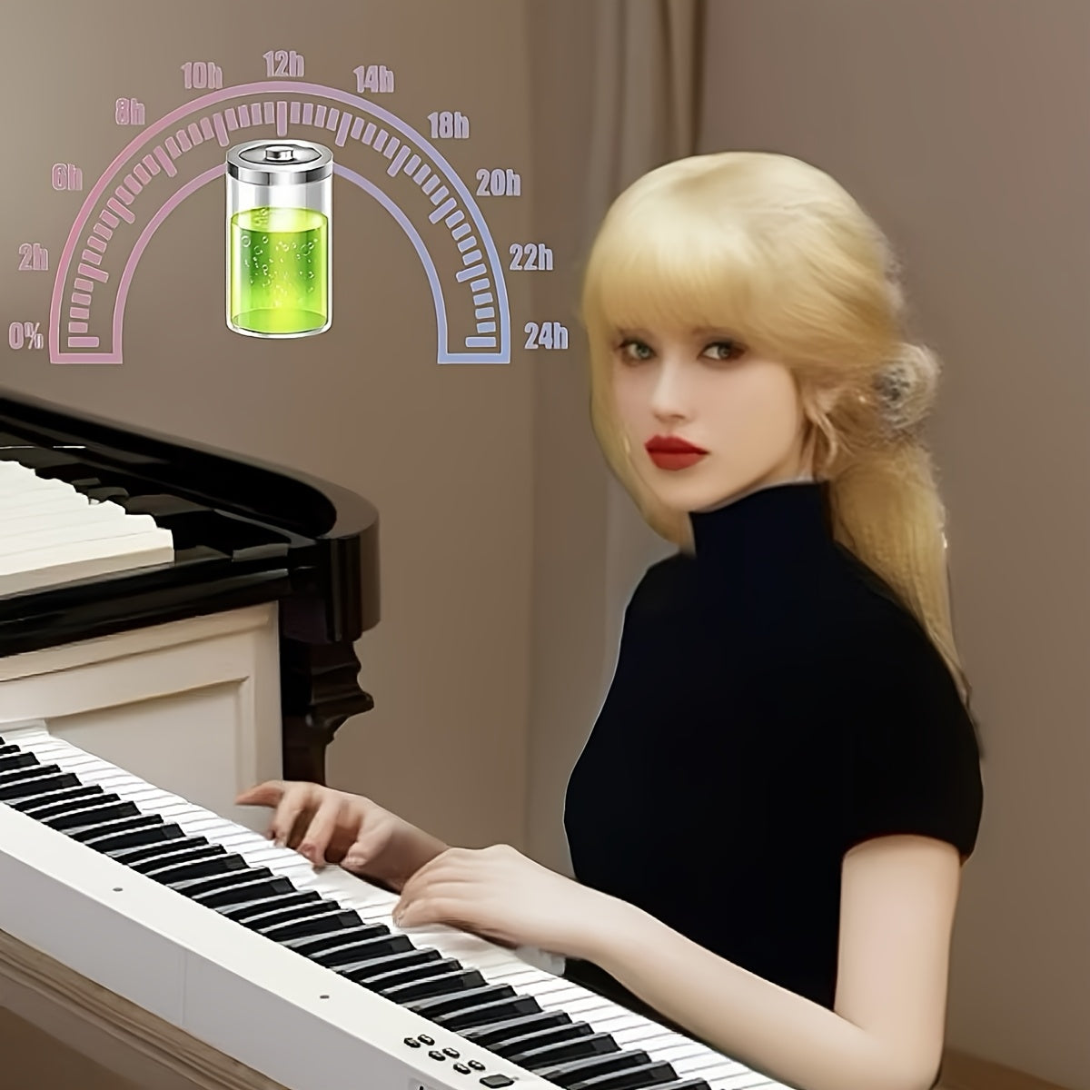 Ko‘p rangli qayta zaryadlanuvchi batareya va sumkaga ega 88 kalitli portativ yig‘iladigan raqamli pianino