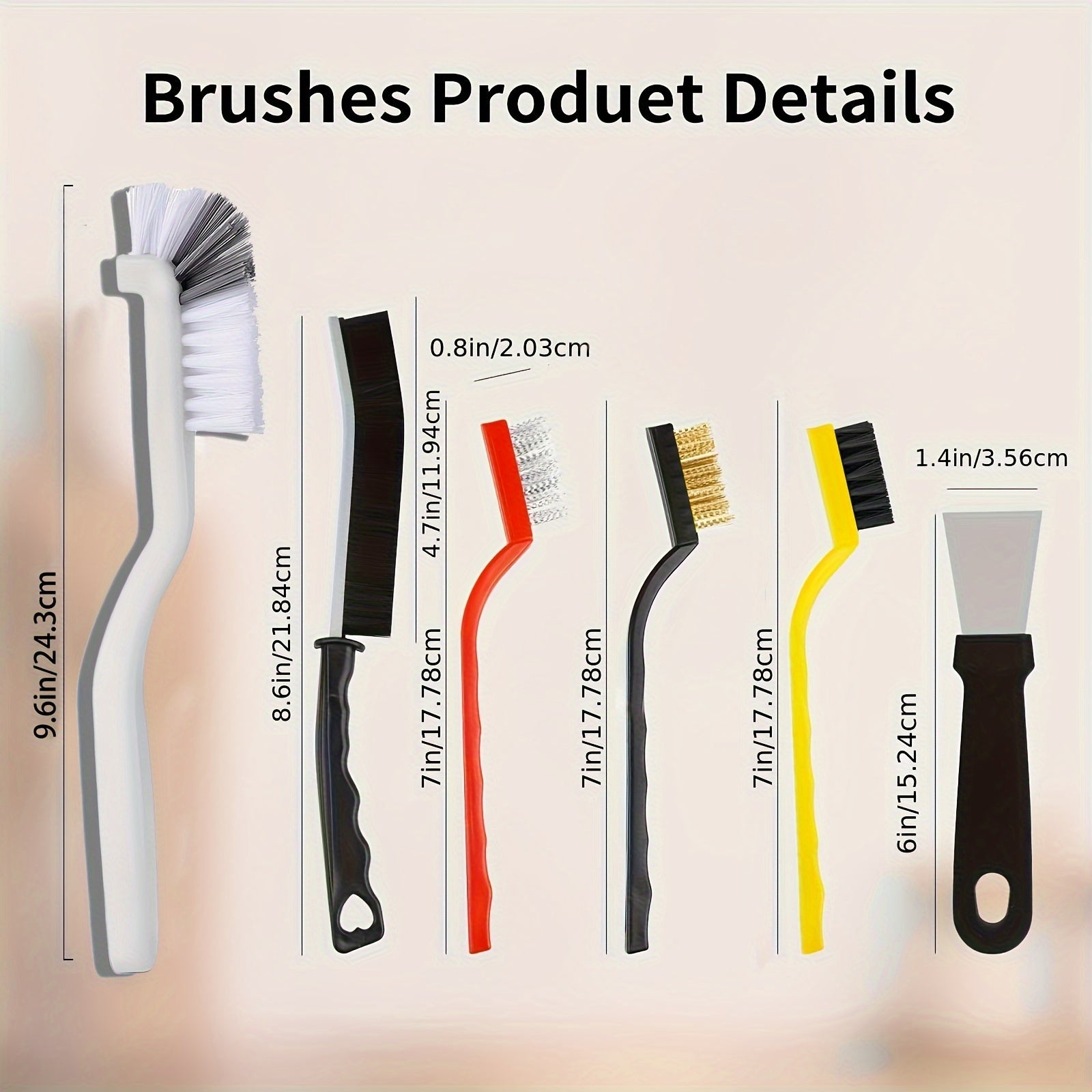 Set of 11 Crevice Cleaning Brushes with Long Handle and Strong Bristles