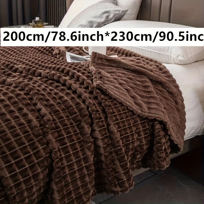 Плед из искусственного кроличьего меха в клетку - теплый и уютный плед для дивана, кровати или софы - мягкий и успокаивающий плед