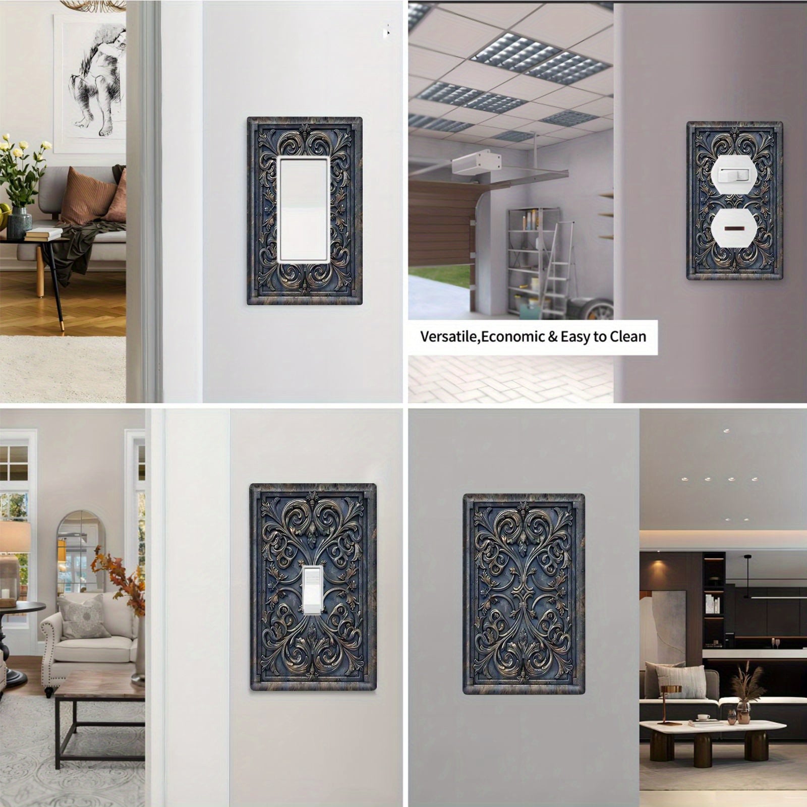 Blue Gray Decorative Light Switch Cover Easy to Clean Versatile