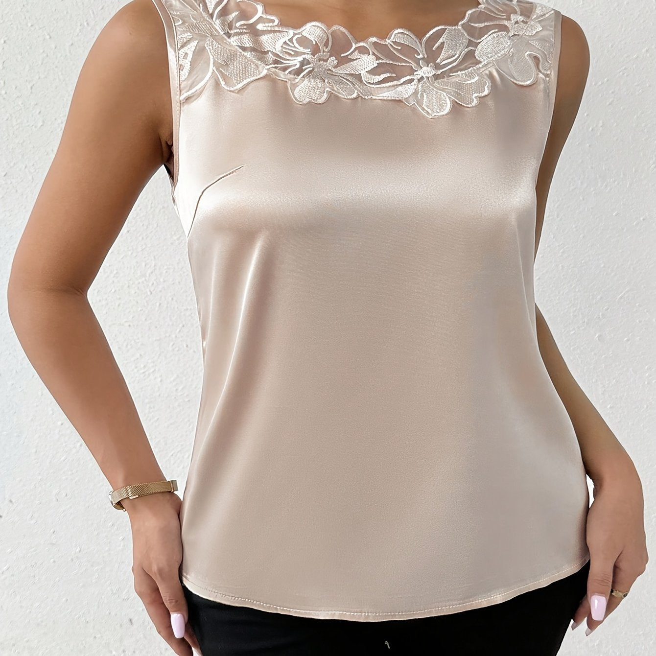 Блузка без рукавов с кружевной отделкой для женщин plus size, розовая, повседневная и официальная, топ