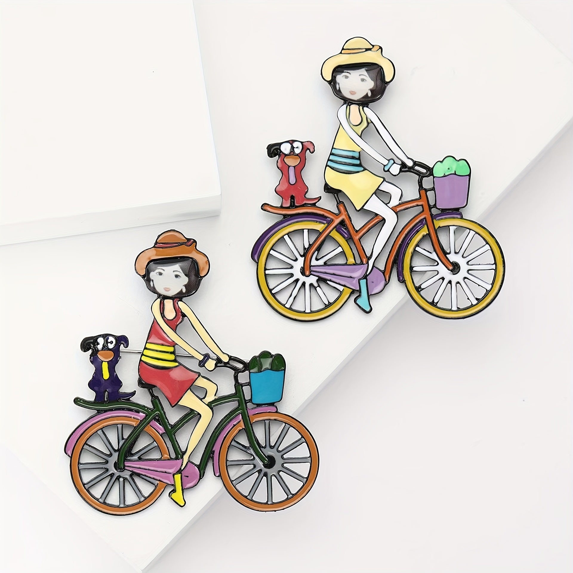 Cute Acrylic Bicycle Girl Brooch Cartoon Pin for Clothes Accessories Irregular Shape