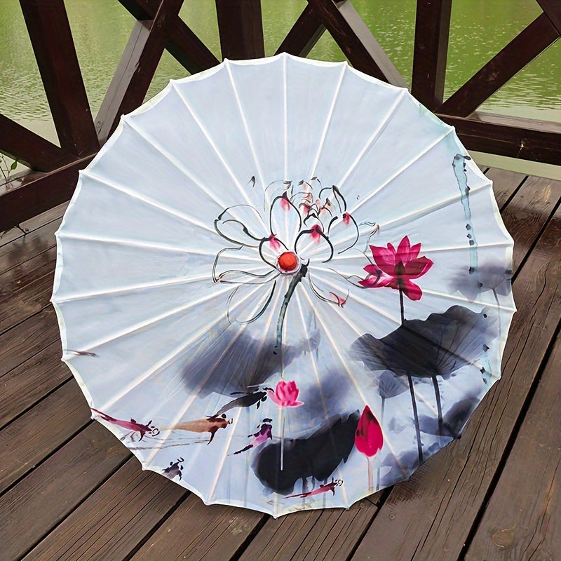 Chinese Cherry Blossom Parasol Umbrella with Bamboo Handle for Sun Rain Protection Weddings Parties
