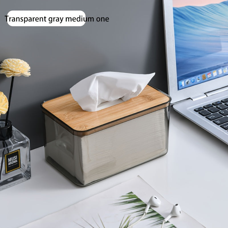 Bamboo-Lid Tissue Box Organizer for Bathroom and Dining Room Napkin Holder Rectangular Shape