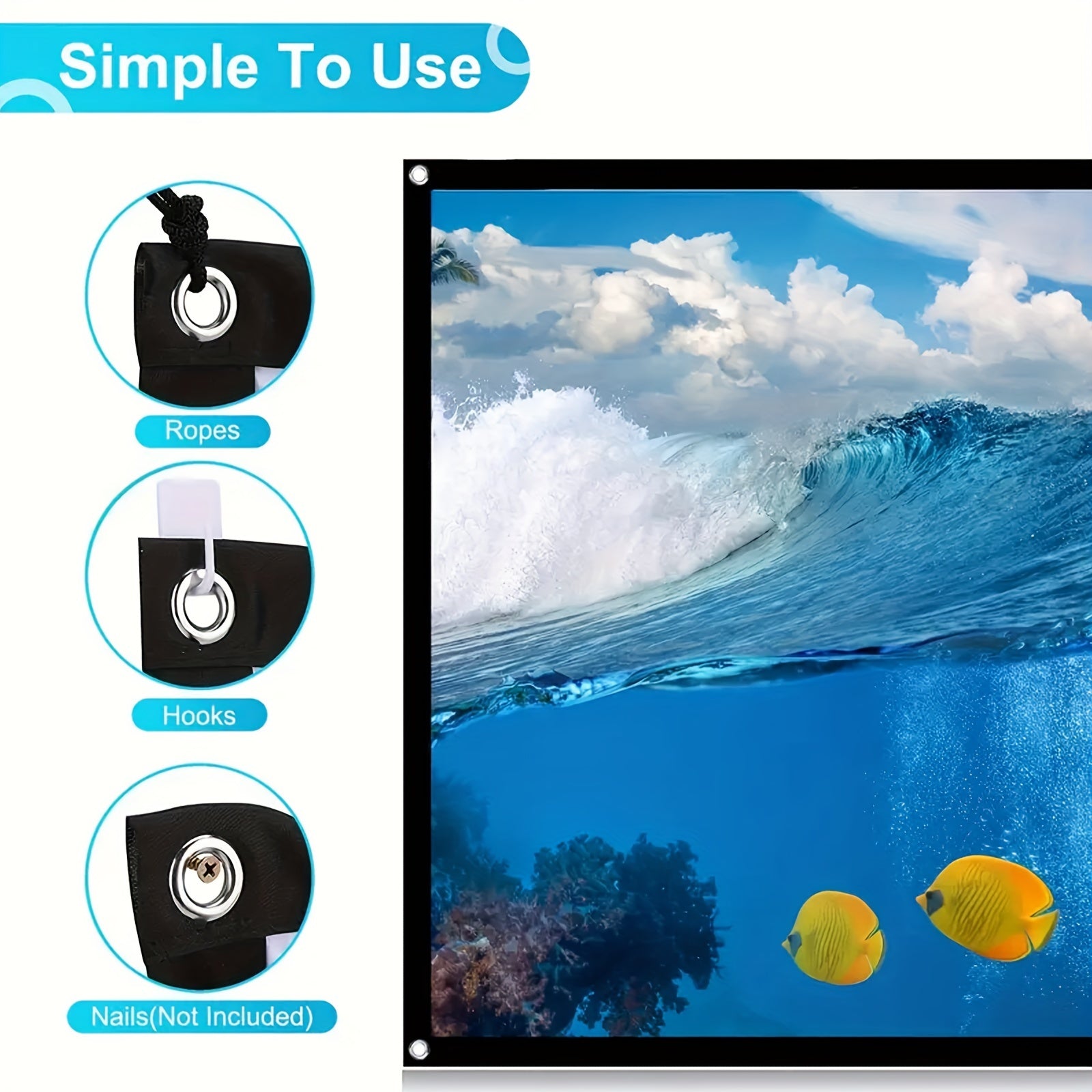 60-Inch Portable Anti-Wrinkle Projection Screen 16:9 4K Ultra HD Full 1080P for Home Theater Outdoor Parties