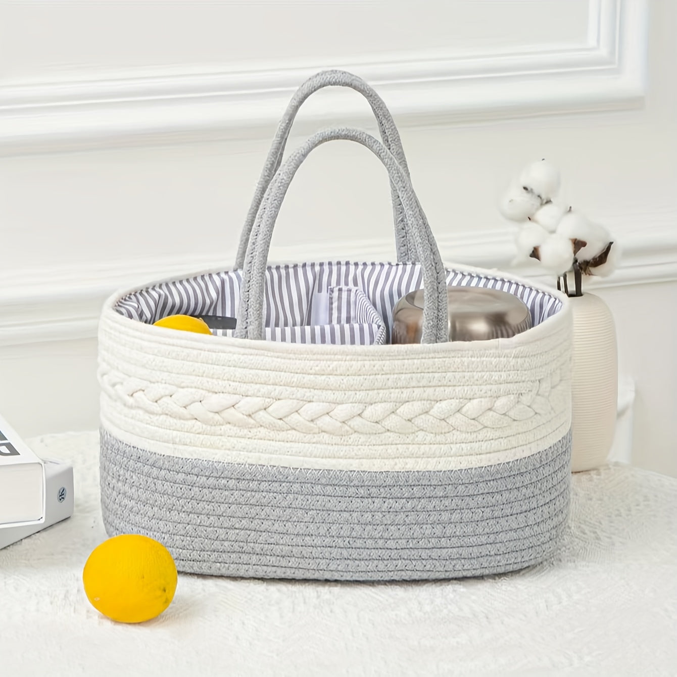 Woven Tote Bag for Moms Large Portable Storage Organizer